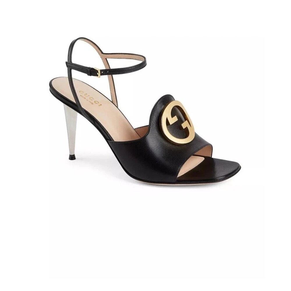 Gucci Blondie Logo High Heel Sandals Black Gold – Size 41 (New in Box)